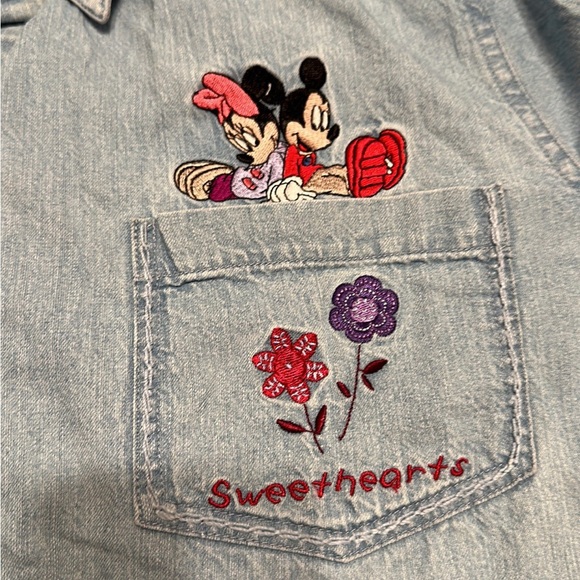 Vintage 90s Disney Denim Button Long Sleeve Shirt Mickey & Minnie Embroidery XL - Picture 2 of 8